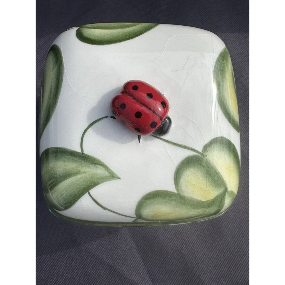 Harry & David Small Canister W Lid, Ceramic, Lady Bug, Bee, Dragonfly Sugar Tea